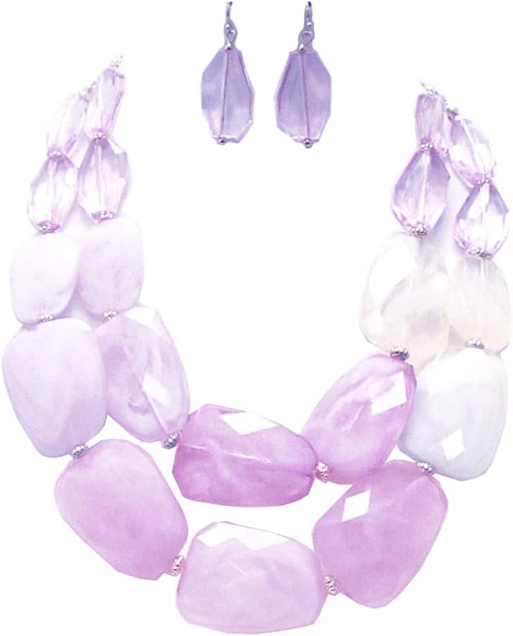 Lilac Iris Orchid Violet Lavender Pale Purple Colored Resin Big Chunky Statement Necklace